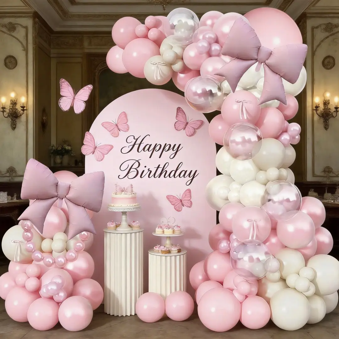 105pcs Bow Theme Balloon Arch Set, Balloon Garland, 21 Inch Aluminum Foil Balloons, Pearl Latex Balloons, Wedding Birthday Party Decor, Party Balloons Decorations, Balloon Party Supplies, Balloon Arch Decoration, Balloon Arch Kit