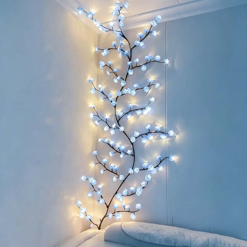 6FT 96LED Blue Cherry Blossom Vine Lights - Remote Control, Dimmable, Flexible Ambient LED Lighting, 8-Mode Artificial Flower Twigs, Blue LED Accent Light Indoor, Aesthetic Home Decor