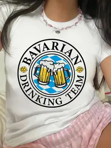 Bavarian Drinking Team T-Shirt Print T-Shirt Casual Crew Neck Short Sleeve Comfort Tee Top For Spring & Summer Women's Clothing