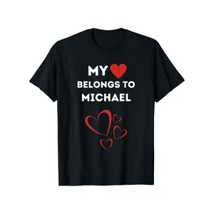 T Shirt mens cotton my heart to michael i love michael personalized t shirt black -1 T Shirt