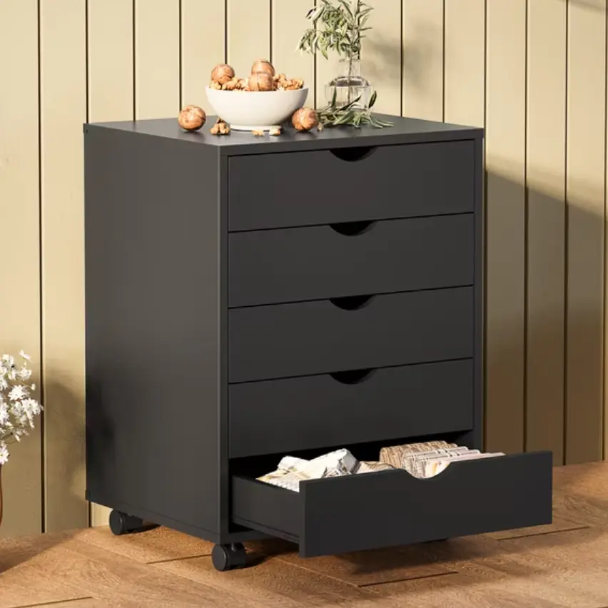Gianna 5-Drawer Portable Storage Cabinet on Wheels for Office, Bedroom & Home Organization, Black