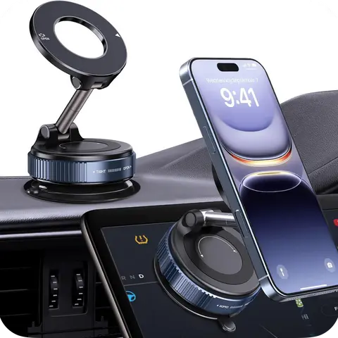 Powerful Car Mount with Zinc Alloy Arm - Portable Phone Holder, Foldable Design, Secure Suction Cup, Included Pad, Secure Grip for Car Driving Navigation, Universal Auto Interior Accessory, Suitable for Cooking, Home Use