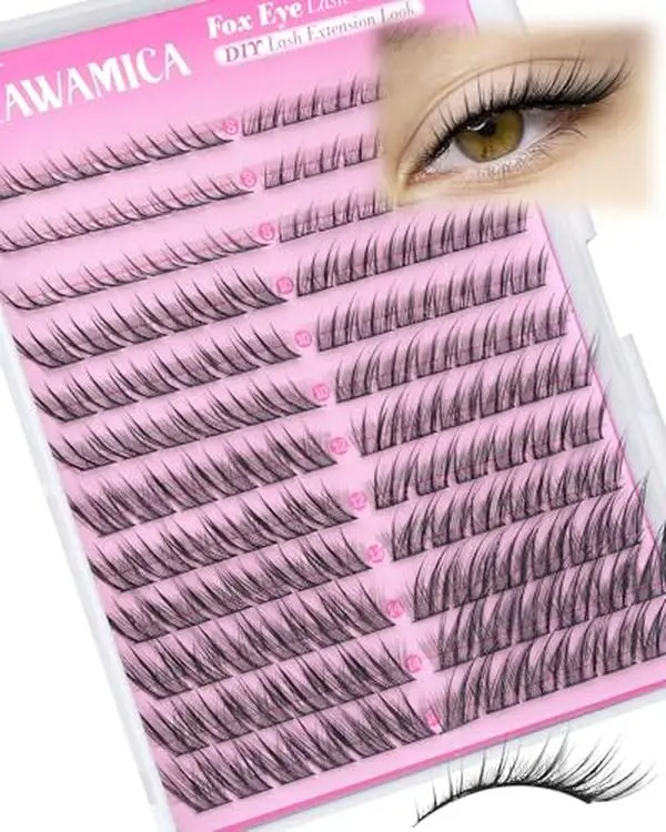 Fox Eye Lash Clusters Natural Wispy Lash Extensions 8–14mm Cluster Lashes Cat Eyelash Clusters LC Curl Individual Lashes for Lifted & Snatched Eyes by Yawamica