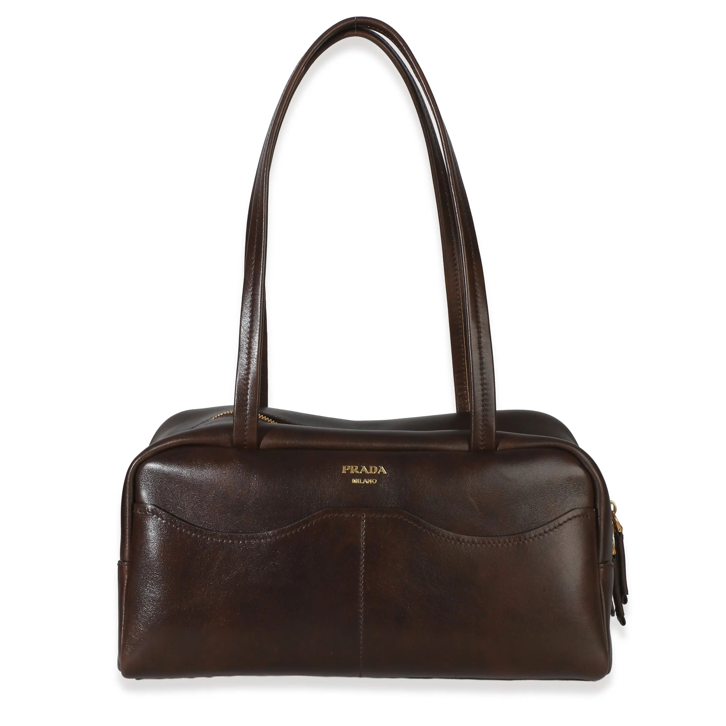 Cocoa Brown Antiqued Calfskin Large Carry Shoulder Bag