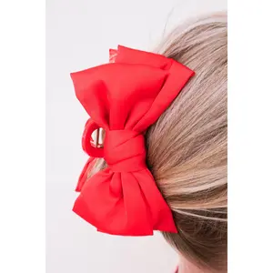 Satin Bow Claw Clip – Red