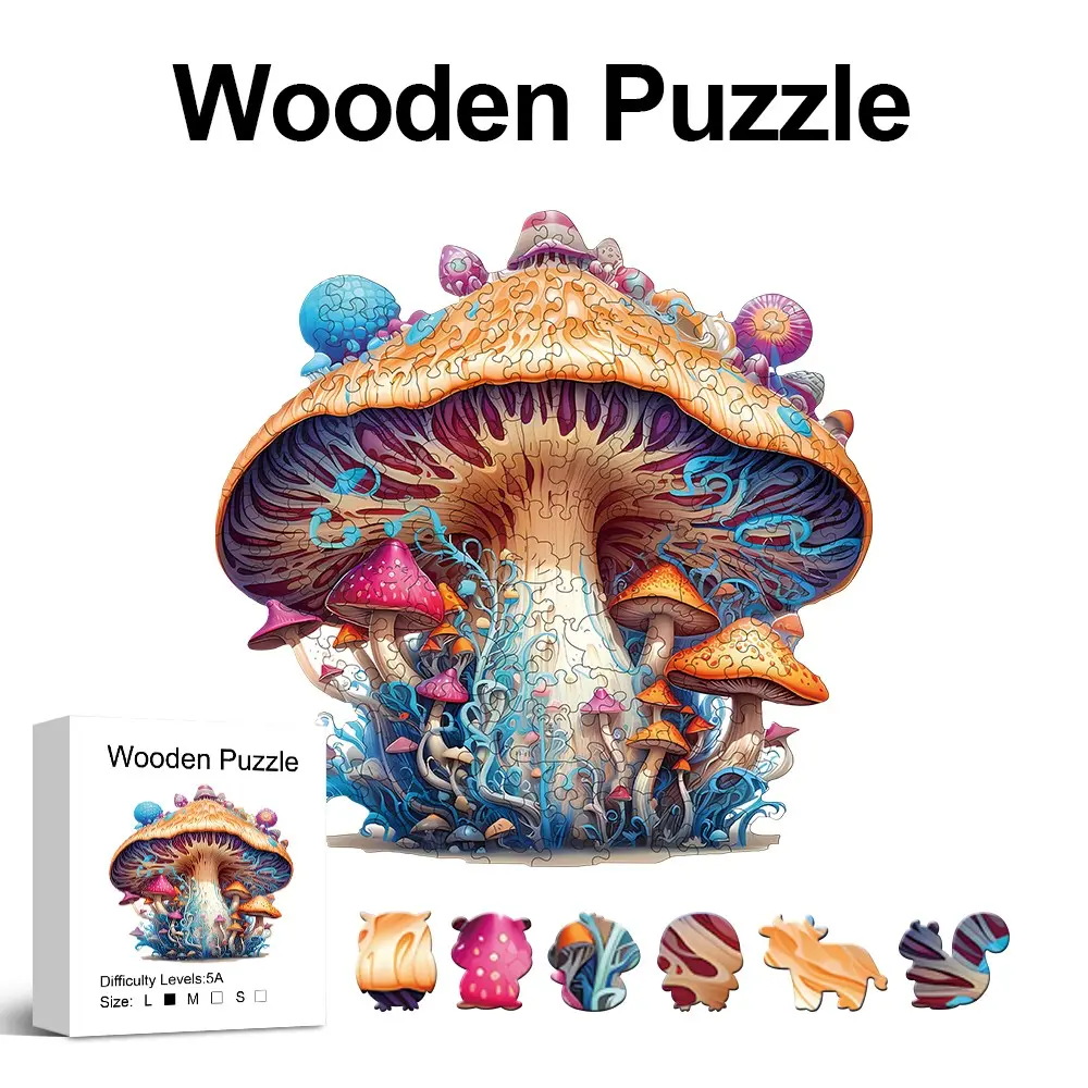 Mushroom Wooden Jigsaw Puzzle for Adults, Unique Shaped Pieces, Christmas Gift, Family Game, Home Decor, Fun and Educational, Wooden Puzzles