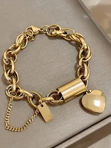 Stainless Steel Bracelet for Men & Women, Vintage Casual Street Party Bangle, Heart Pendant, Geometric Pattern, All Seasons Fashion Accessory