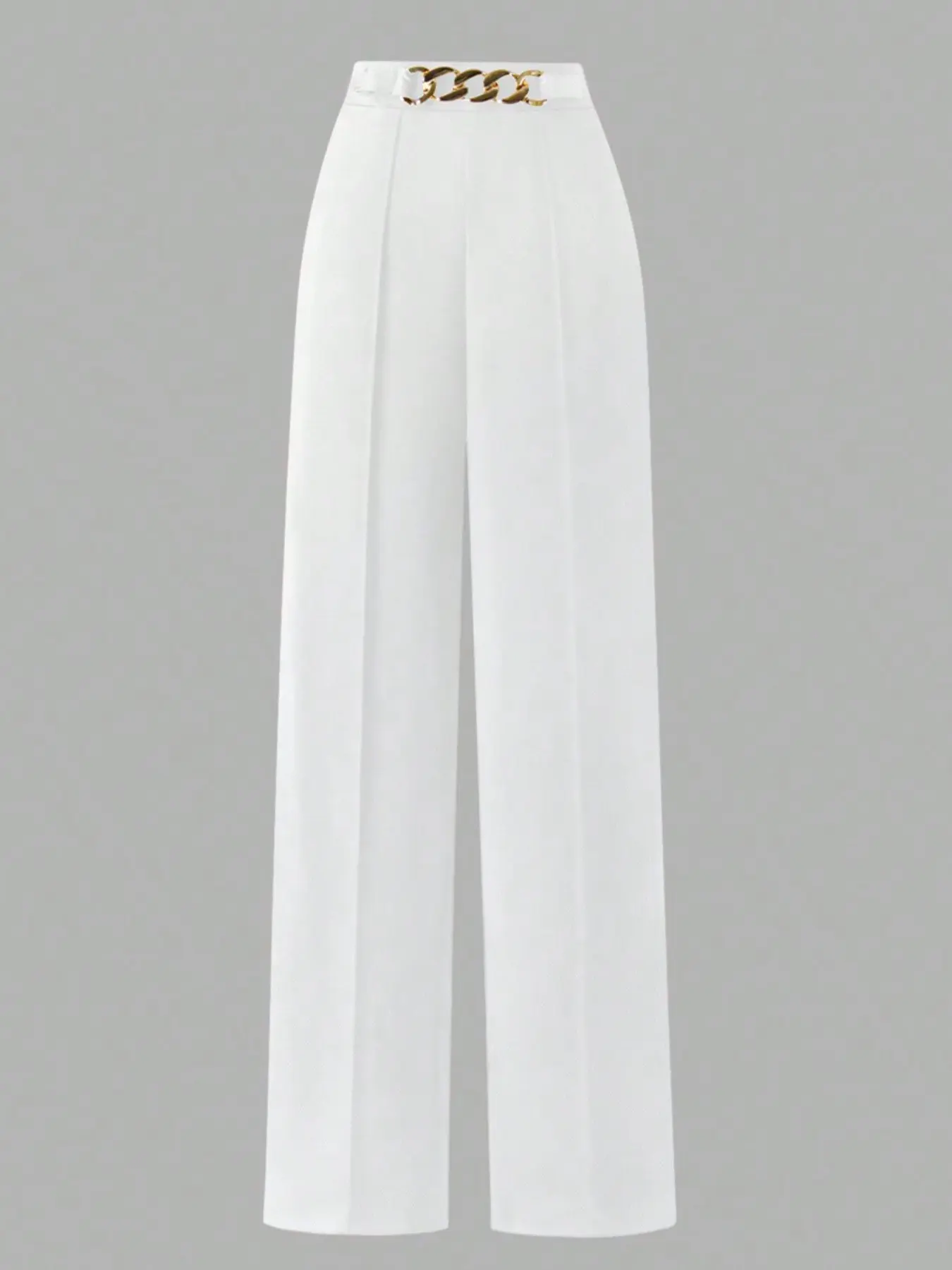 Women's Luxury High Waist Wide Leg Pants, Metal Chain Belted, Fitted Casual Suit Pants, Office Commute Versatile Party Long Pants, Everyday, Office Wear, Work Office Clothes
