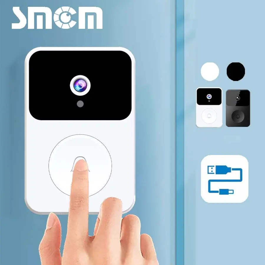 SMCM Wireless Video Doorbell Camera, Rechargeable Safety Door Doorbell with Built-in Battery, Intelligent Vision Doorbell with Two-way Audio