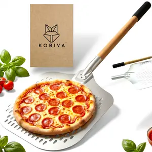 Professional Aluminum Pizza Peel with Ergonomic Rubber Grip Handle, Detachable Beechwood, Non-Stick Large 14"x12" 35" Paddle for Home & Wood-Fired Ovens