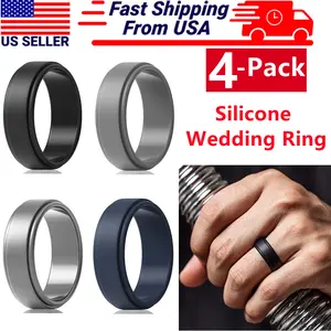 4 Pack Silicone Wedding Engagement Ring Men Women Rubber Band Gym Sports US 4 Pack Silicone Wedding Engagement Ring Men Women Rubber Band Gym Sports US