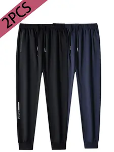 Men's Casual Jogger Pants, Drawstring Elastic Waist, Side Pockets, Geometric Pattern, Polyester Spandex Blend, Outdoor Activities, Sports Jogging Wear