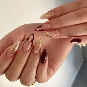 Wearable Press-On Nails | Almond Shape | Vintage Luxury Style | Gradient Glitter Design