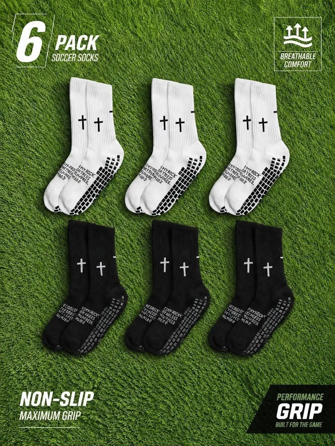 6 Pairs Bible Verse Cross Pattern Socks, Anti-Slip Rubber Dot Soccer Gripper Socks, Religious Christian Tube Socks, Comfort Fit Non-Slip Footwear for Men & Youth, Perfect Religious Gift for Basketball, Football, Tennis, Gym, Yoga and Pilates