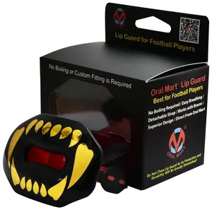 Oral Mart Flag Football Mouth Guard (2025 Golden Fangs) with 3D LipFit Design - No Boil Instant Fit Lip Guard Mouthpiece for Braces - Football Mouthguard (Detachable Helmet Strap Included)