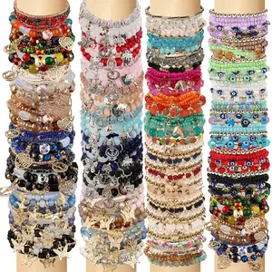 24Pcs Bohemian Beaded Bracelet Set for Women & Multilayer Stackable Stretch Elastic Bands with Pastel & Vibrant Colors - Layered Bead Jewelry Gift for Beach Festival, Daily