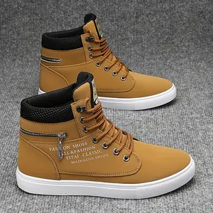 Men's High-Top Sneakers - Durable Faux Leather & Comfortable Fabric Lining, Non-Slip Casual & Sporty Shoes for All Seasons