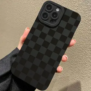 Checkerboard Pattern Phone Case, Full Body Shockproof Phone Protective Cover, Phone Compatible with iPhone 11 12 13 14 15 16 Pro Max Screen Protector Black Durable Cellphone