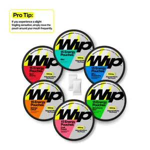 Wip Energy Pouches | 100mg Natural Caffeine | Vitamins and Minerals | 6 Pack Assorted: Sour Cherry, Mint, Orange Citrus, Strawberry Kiwi, Fruit Punch, Blue Raspberry