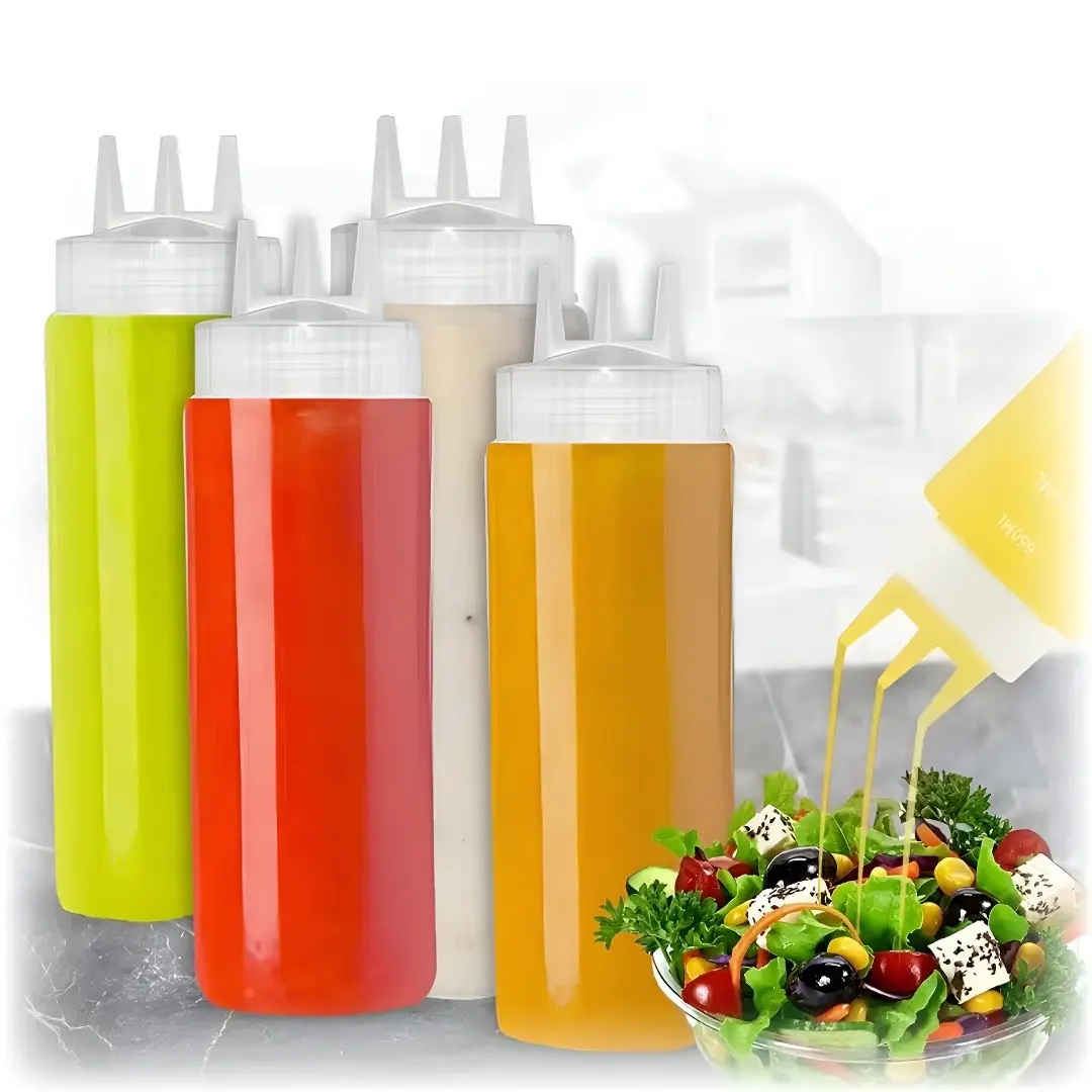 Squeeze 4pcs Bottle Set, Three-Hole Design Condiment Bottles, Syrup Dispenser, Durable Food Grade Safe Multi-Functional Kitchen Utensils, Kitchen Gadgets