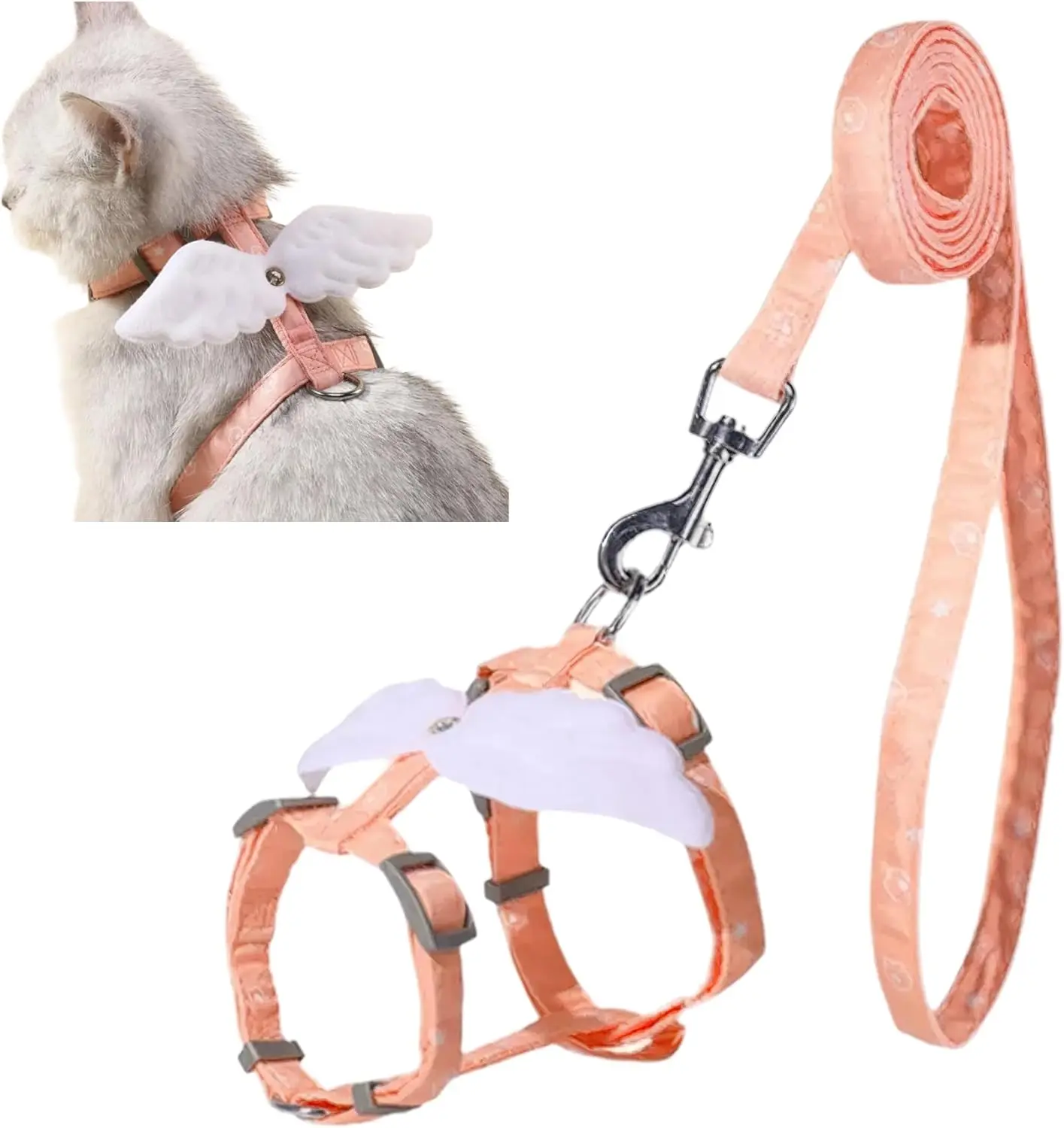 Angel Wings Dog & Cat Harness and Leash Set, Adjustable I-Shaped Padded Chest Strap, Anti-Break Rope