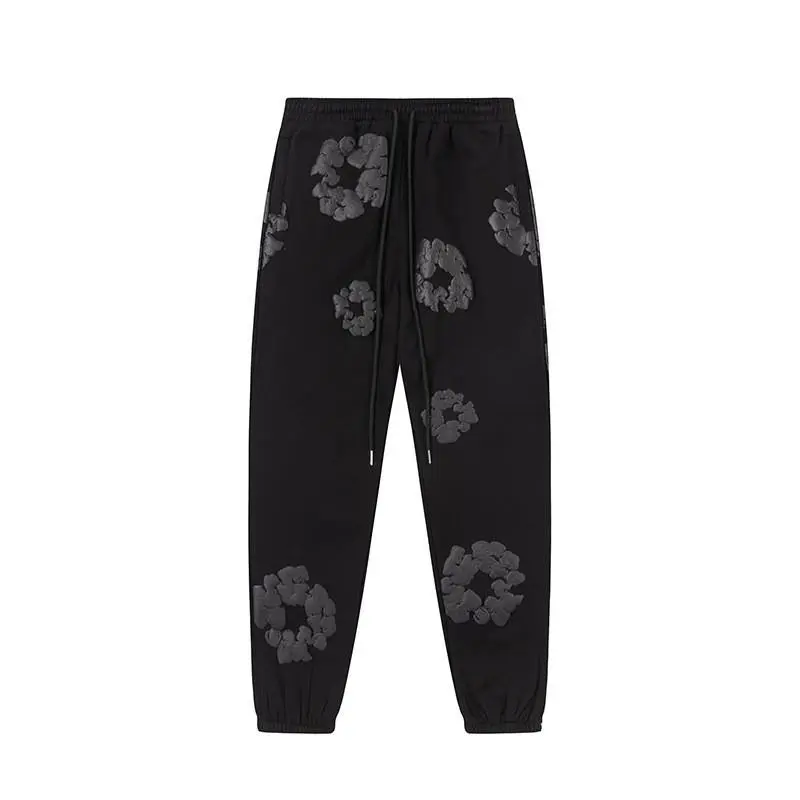 Men's Streetwear Sweatpants, Casual Elastic Waist Jogger Pants with Floral Print, Hip Hop Tapered Track Pants with Pockets