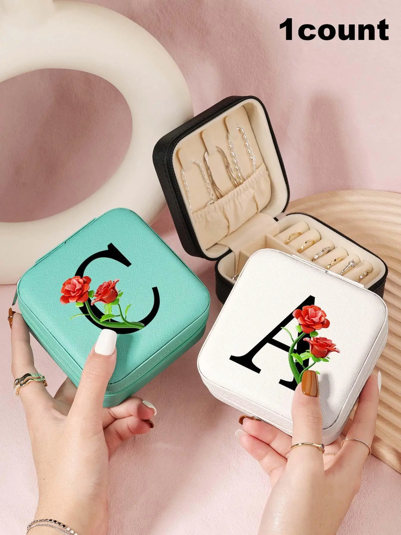 Initials Letter Design Jewelry Box, Travel Organizer for Rings, Necklaces, and Earrings, Lightweight, Durable, and Stylish Jewelry Storage Solution for Home and on-the-Go