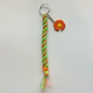Groovy Bloom Rexlace Keychain with Colorful Braided Design and Orange Flower Charm