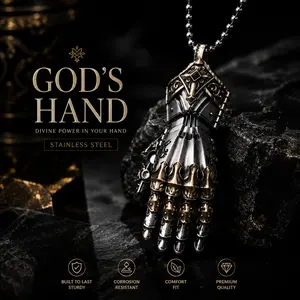 God’s Hand Pendant Necklace – Punk Stainless Steel Armor Hand, Bold Statement Jewelry