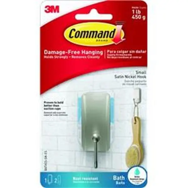Command BATH33-SN-ES Bathroom Hook, Nickel