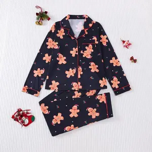 Women's Christmas Snowman Print Casual Pajama Set, Top with Pocket Detail, Lapel Neckline, Long Sleeve, and Matching Trousers, Suitable for Christmas Holiday Homewear Outfit Nightwear Womenswear