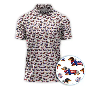 America 250 Dachshund Funny Pattern Golf Polo Shirt Print Gift for Men Lightweight Retro