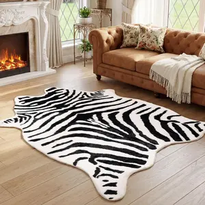 Large Durable Faux Zebrahide Area Rug 4.9 x 6.56 ,   Print Rug for Living Room Bedroom, Durable Faux     Carpet for Western Farmhouse Decor, Black and White