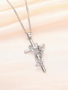 Women's Elegant Cross Charm Decor Pendant Necklace, Exquisite Trendy Pendant Necklace, Chic Jewelry As Gift for Girlfriend, Chic Gorgeous Jewelry