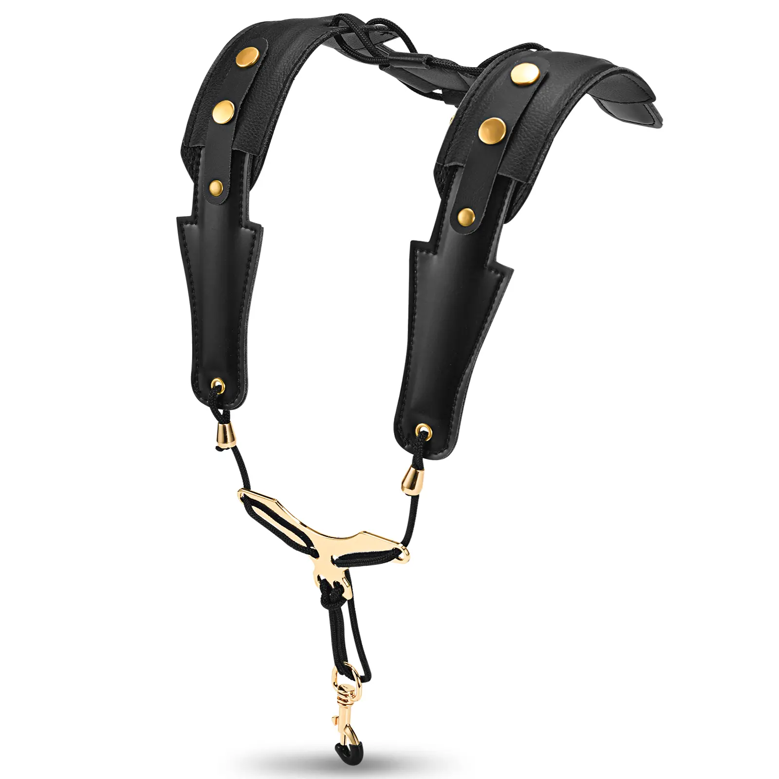 POGOLAB Double Shoulder Leather Adjustable Sax Strap, Reduce Neck Stress, Good Comfort, Saxophone Shoulder Strap with Metal Beam & Sturdy Adjuster, for Alto/Tenor/Baritone/Soprano Saxophone