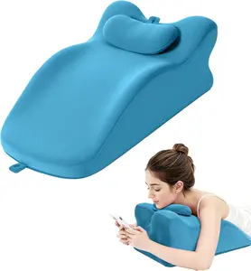 Reading Pillow for Bed, Ergonomic Multi-Functional Memory Foam Wedge Couch Pillow, Back Support Headboard Pillow for Adults (Blue)