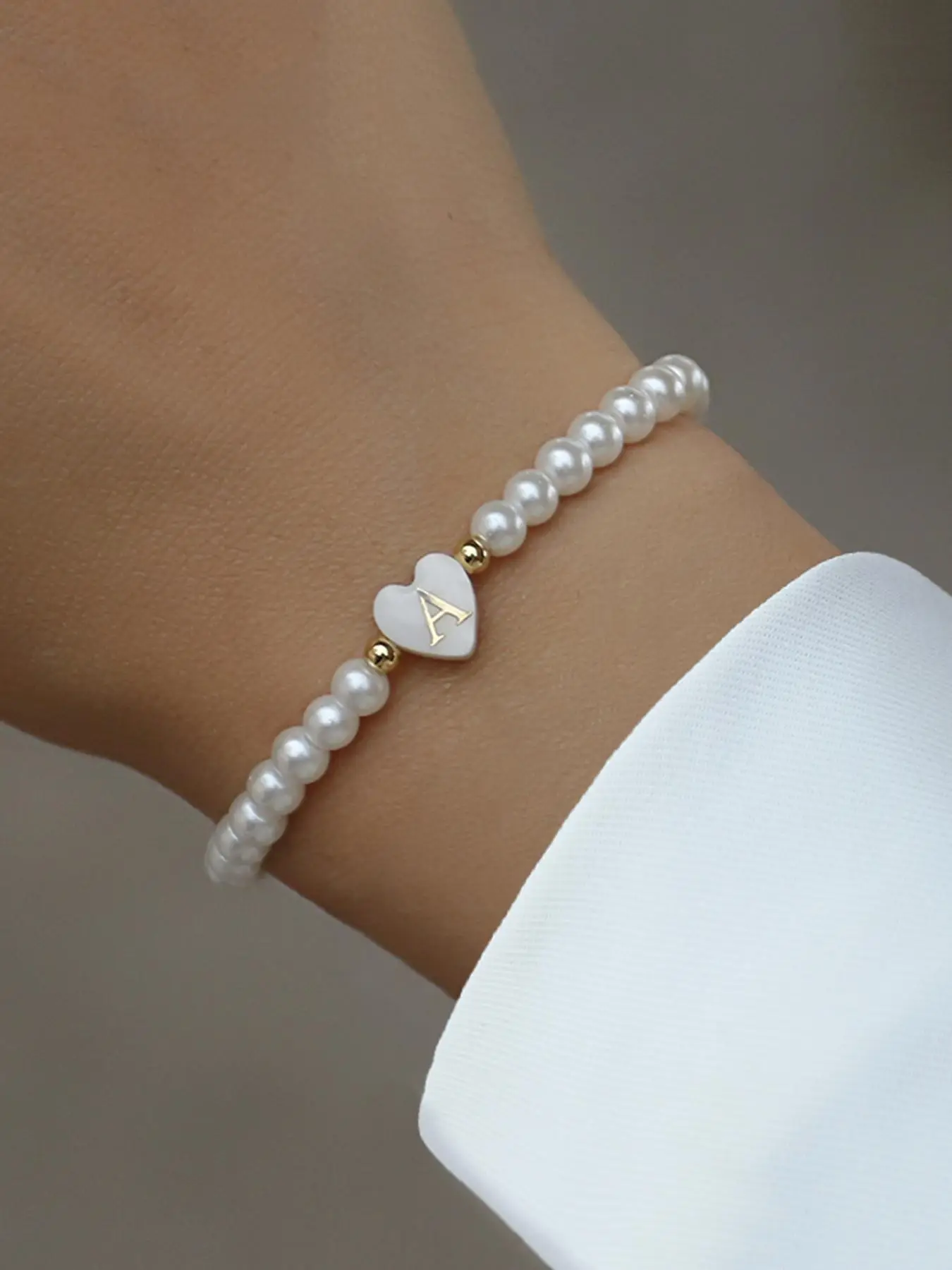 Women's Elegant Faux Pearl Decor 26 Letter & Heart Design Bead Bracelet, Trendy Exquisite Matching Bracelet, Chic Gorgeous Cute Jewelry As Gift for Gi