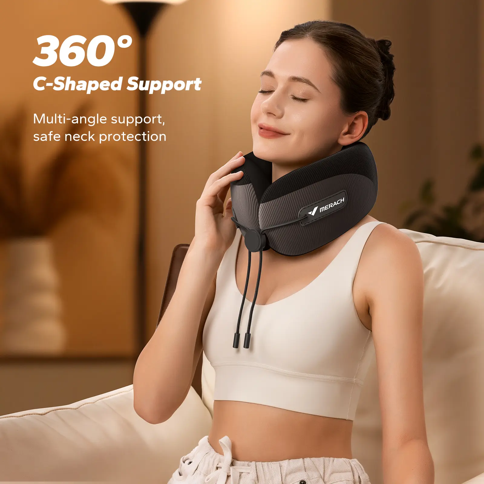 Neck Massage Pillow with Heat Ergonomic Travel Neck Cushion Vibration Massager for Deep Relaxation and Comfort