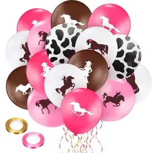 Cowgirl Balloons 12 Inch Pink Cow Print Latex Balloon Western Balloons For Cowboy Cowgirl Birthday Party Decorations Pink Brown Bachelorette Farm Rodeo Party Supplies, 50 Pcs