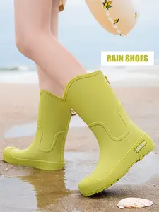 New Women's Rain Shoes Fashion Waterproof Anti-Slip Wear-Resistant Thick Mid-Calf Boots Outdoor Kitchen PVC Shoes