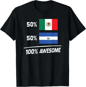 Cotton Short Sleeve Shirt Half Mexican Half Salvadorian Pride Mexico El Salvador Flag T-Shirt Summer Casual Menswear Graphic Tee, Fashion Gift, Adult Size Streetwear