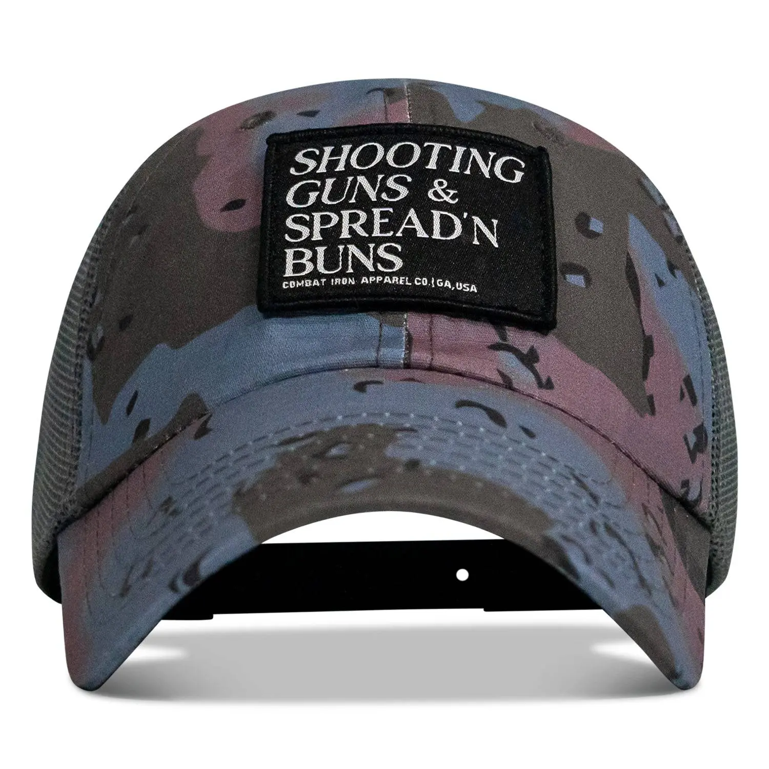 Camo Snapback Trucker Hat - Soft, Lightweight Ripstop Tactical Casual Hat with Shooting Guns & Spread'n Buns Patch Design, Snapback Hats, Camo Trucker Hat