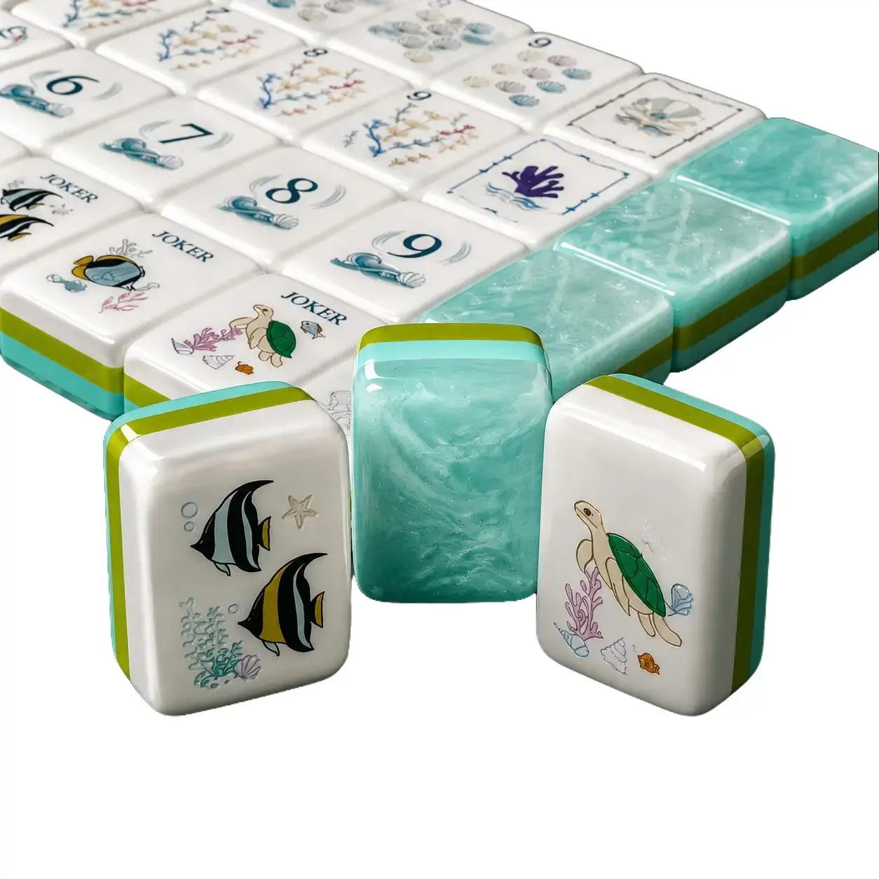 American Mahjong Set - Coral Fish Themed, Durable 4-Layer Acrylic, 160-Tile Portable Set with ASMR Clicks & Smooth Hand Feel for Travel, Game Nights