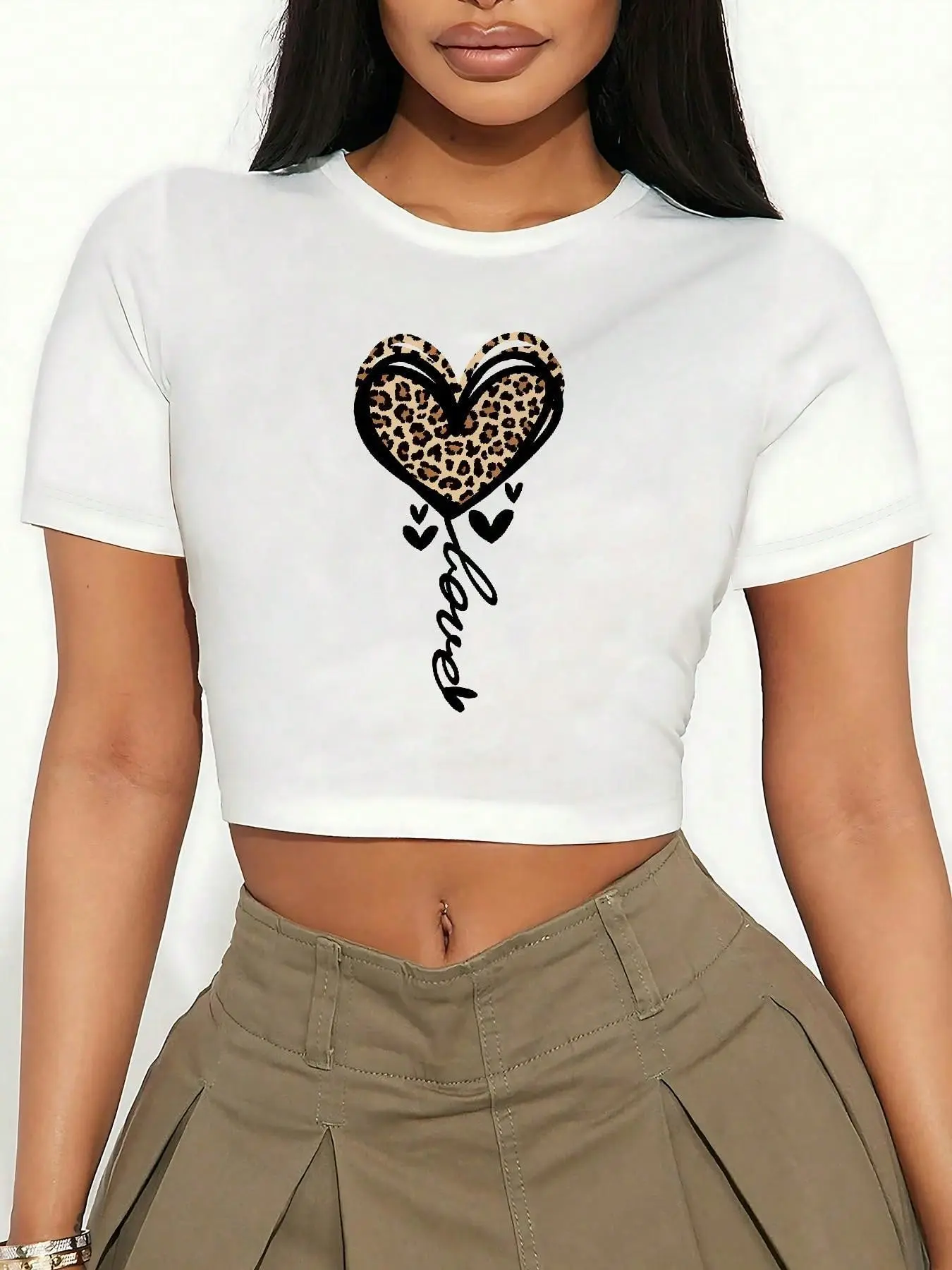 Flat Printing WomenCrop Tops, Round Neck Casual Attire, Leisure Travel, Outdoor, Summer Coolness, Seaside Wear Standard Size Codes B6 Patterned T-Shirts, Fashion T-Shirts, Flat
