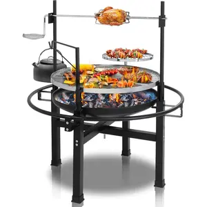 VINGLI 33 Inch Outdoor Fire Pit with 2 Grill, Wood Burning Fire Pit with Swivel Cooking Grate， Outdoor Fire Pit with Removable Swivel Grill for Backyard Patio Outside Picnic BBQ