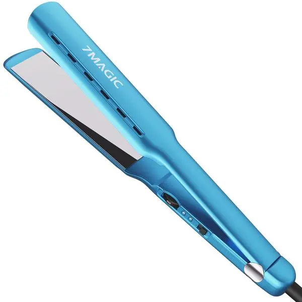 7MAGIC Nano Titanium 1.7" Flat Iron Hair Straightener for Thick Hair, Blue | MCH 15s Fast Heating, Damp-to-Dry Styling, 290-450°F Temperature Range, Dual Voltage 110-220V, Auto Shutoff
