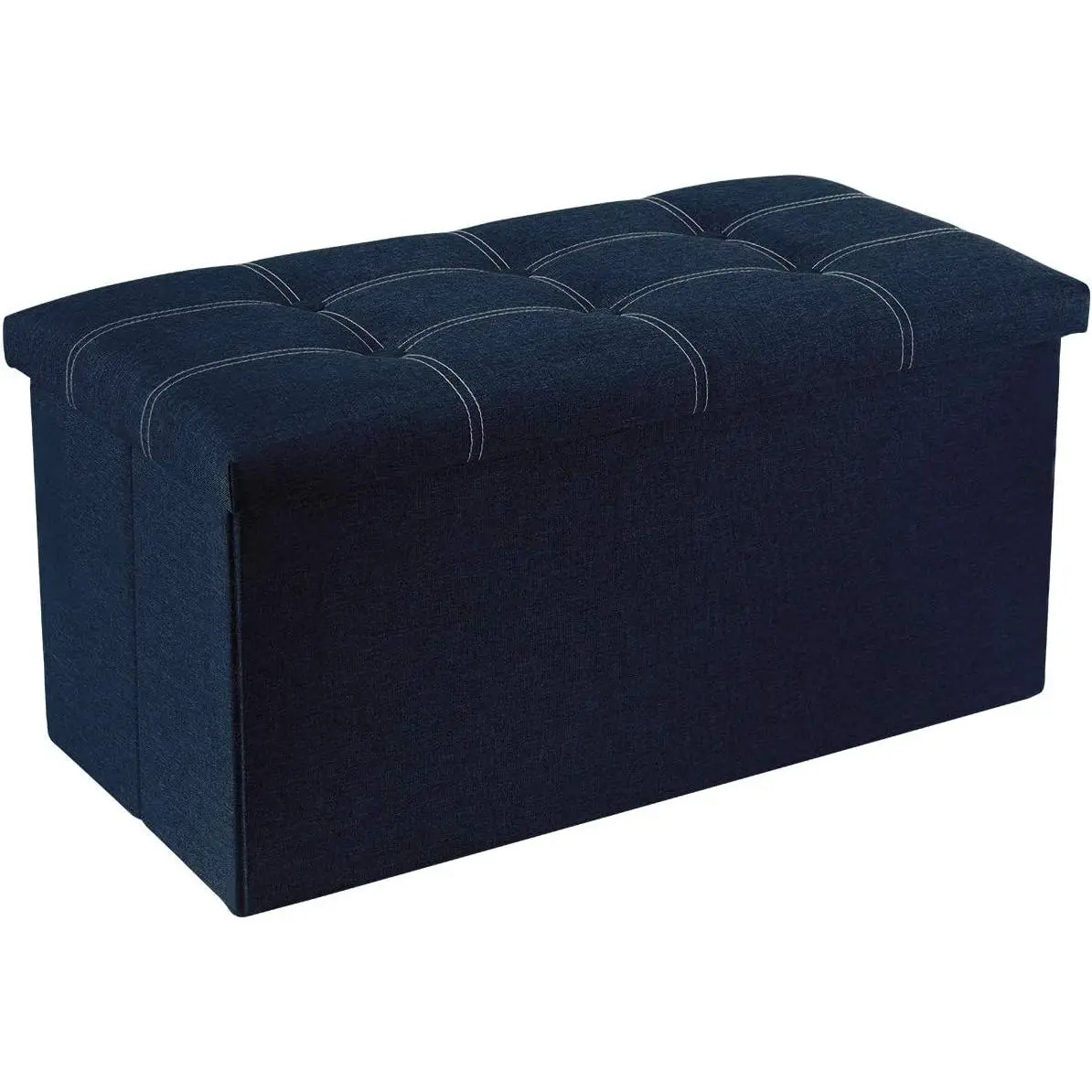30”L x 15”W x 15”H Linen Fabric Blue Foldable Storage Ottoman - MDF Frame, Foam-Padded, 350lbs Weight Capacity, Quick Setup Indoor Stool Bench for Living Room, Bedroom