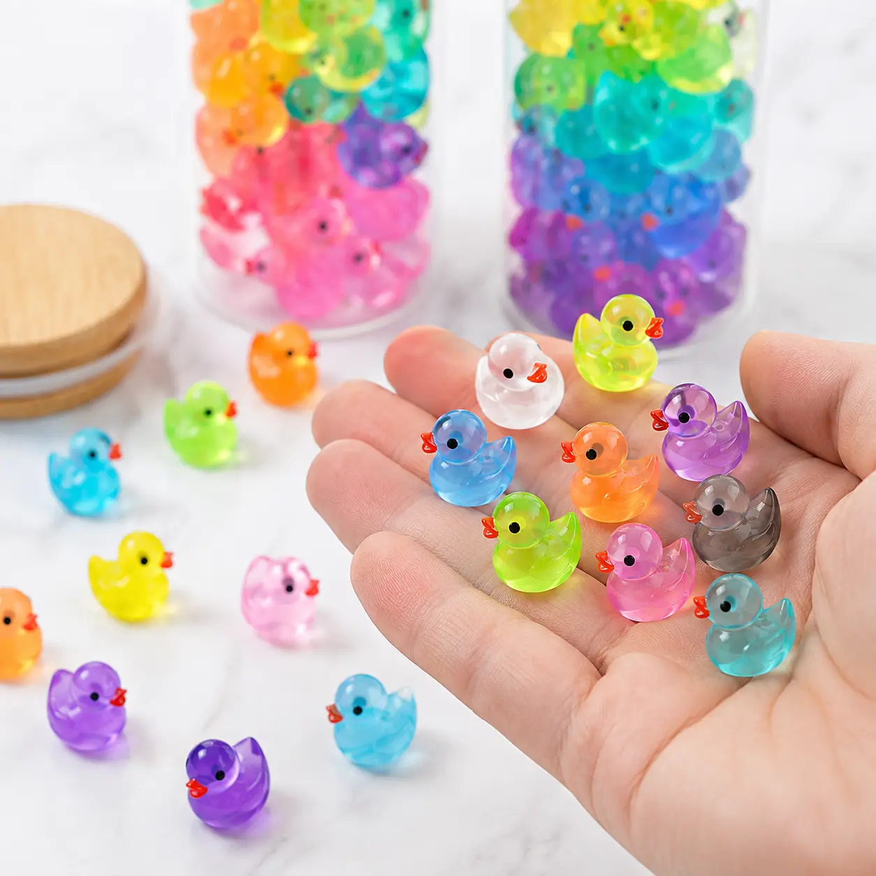 30/50/100 Pcs Mini Resin Ducks Luminous Mini Ducks Glow in The Dark, Tiny Ducks to Hide, Little Ducks, Miniature Ducks for Garden Micro Landscape DlY Craft Accessories Ornament Charms Party Toys Night Light Decoration