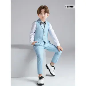 Boys' Suit Formal Wear Spring/Autumn New Children's Gentleman Vest Set, Boys' Formal Attire for Hosting Events and Performances, Flower Boy Wedding Catwalk Dress - Vest + Trousers + Bow Tie