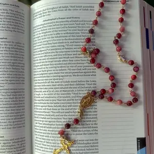 Marble Red Rosary with Elegant Beads and Gold Accents